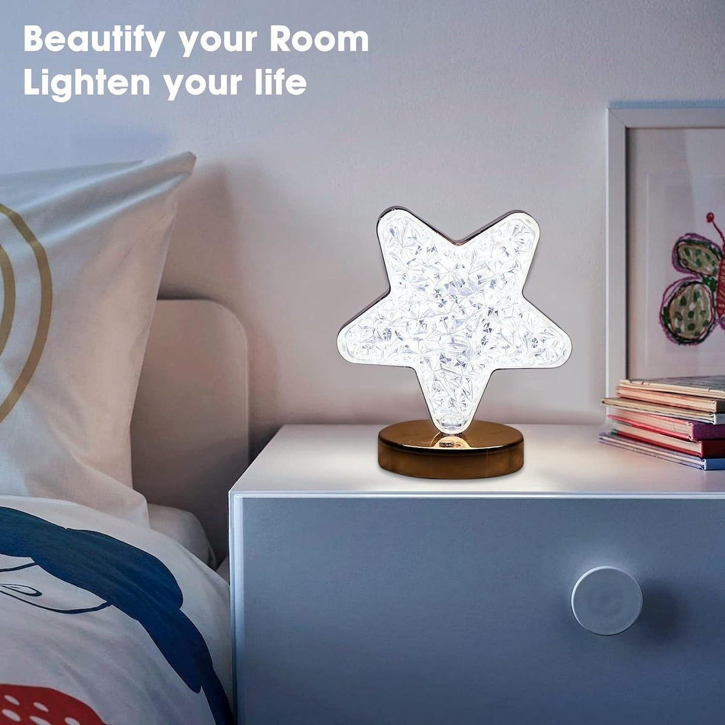 Star Crystal Diamond Touch Lamp ��� USB Rechargeable, 3-Way Di
