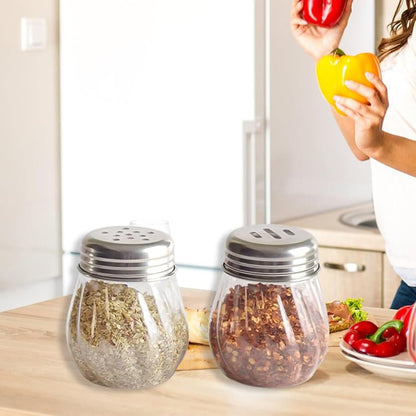 Apex Oregano & Chilli Flakes Dispenser Set ��� 2 Pcs Plastic Spice Shaker with Stainless Ste