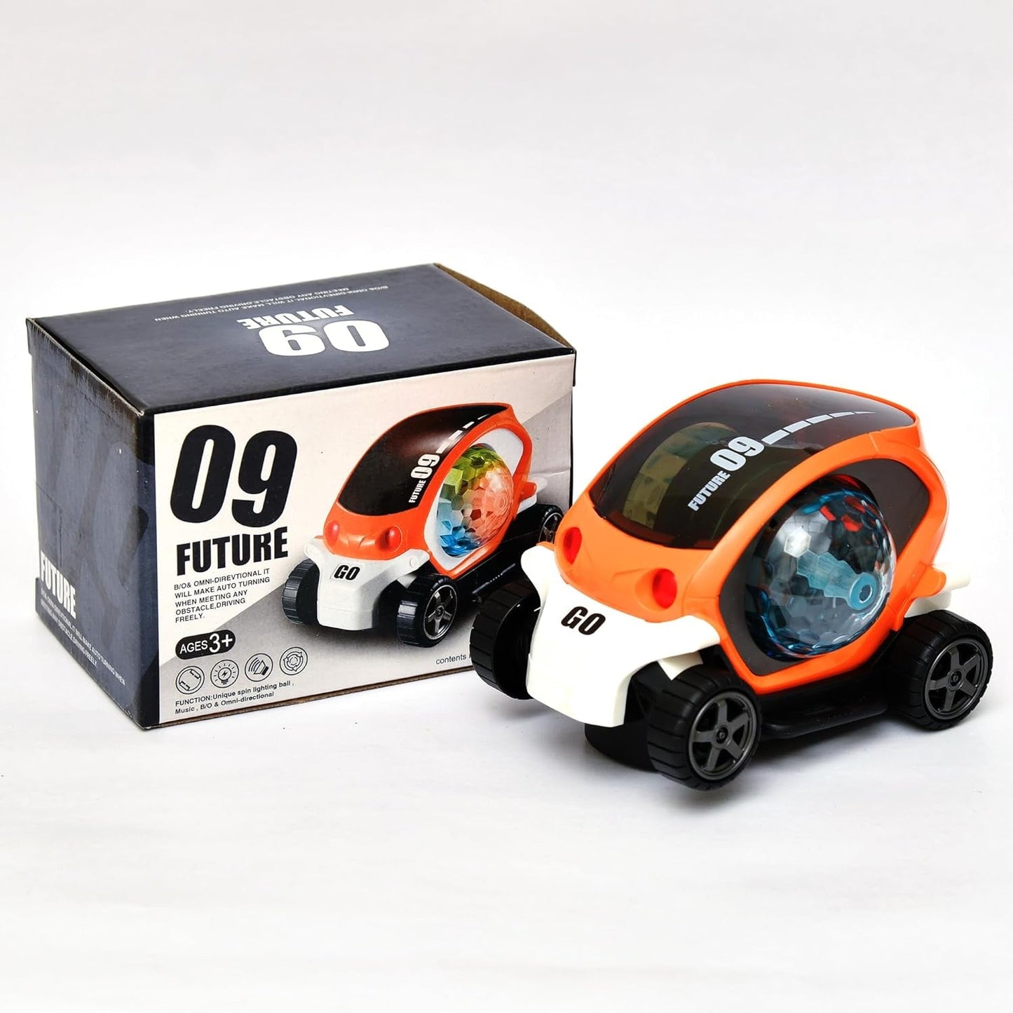 360�� Rotating Stunt Car Toy ��� Bump & Go with 4D Lights, Music & Disco Ball (1 Pc, Battery Not