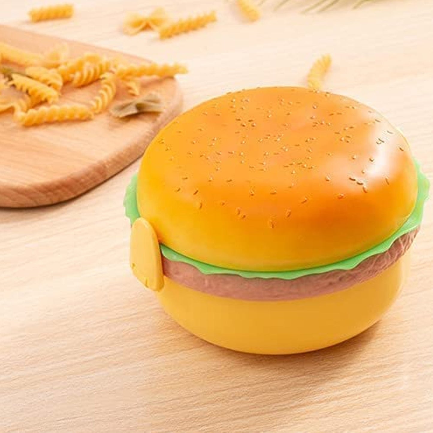 Burger Shape Lunch Box ��� Double Layer 1000ml Food Container with 2 Spoons fo