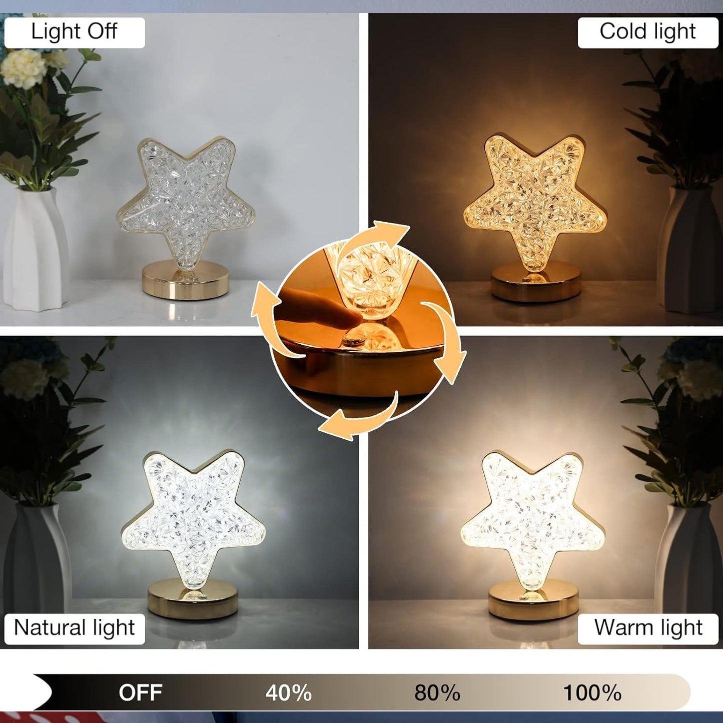 Star Crystal Diamond Touch Lamp ��� USB Rechargeable, 3-Way Di