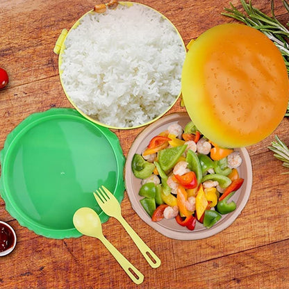 Burger Shape Lunch Box ��� Double Layer 1000ml Food Container with 2 Spoons fo