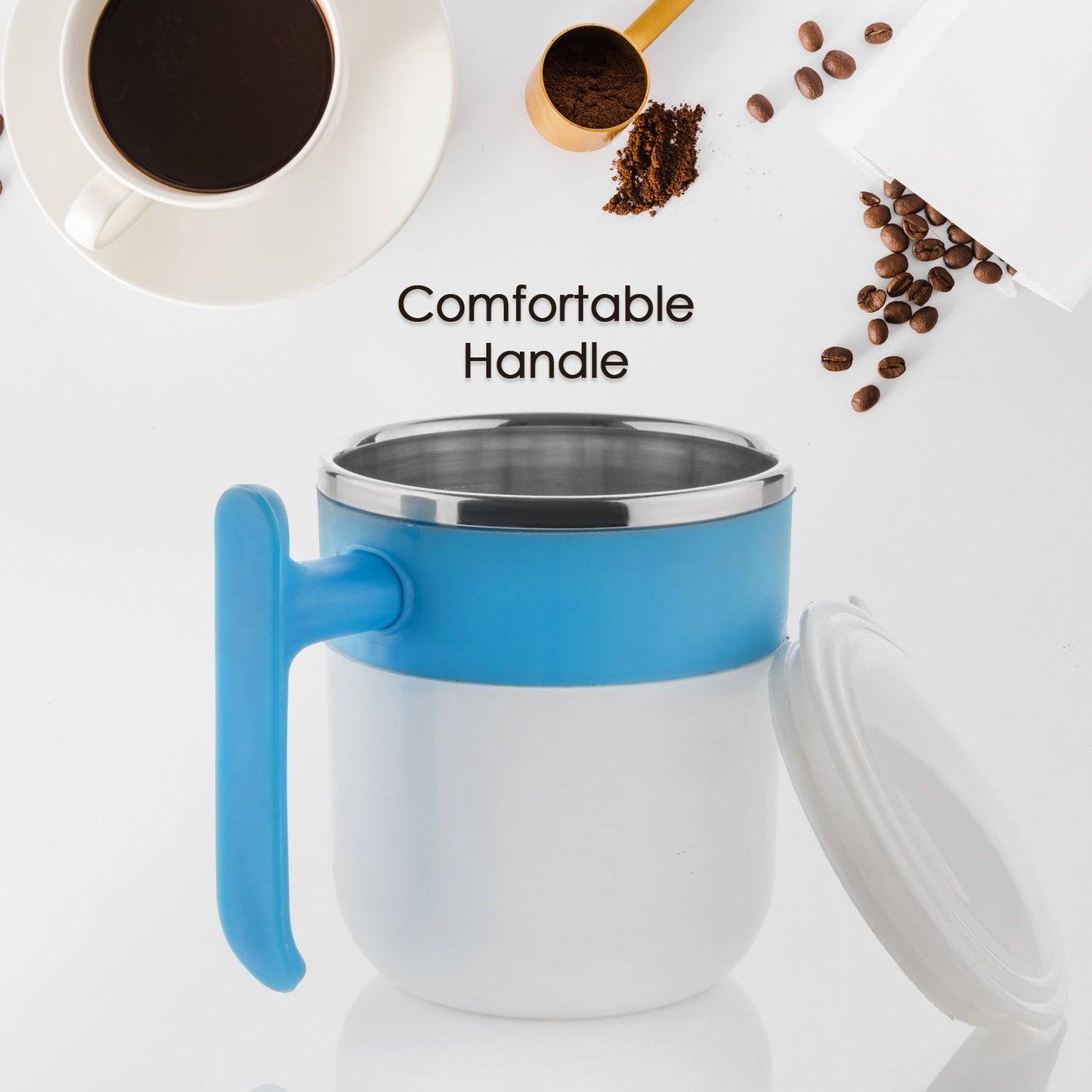 Stainless Steel Insulated Coffee/Tea Mug with Lid ��� Double Wall Hot Beverage Travel Cup, Milk Mug for Office & Home Use