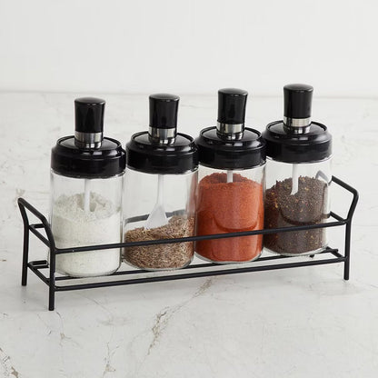Transparent Glass��Oil Dispenser 500 ML Bottle Set of 2, Spice Jar 250 ML Set of 3, Oil Bottle for Kitchen, Oil & Vinegar Storage Glass Bottle, Glass Container for Spice, Masala (5 Pcs