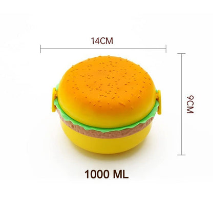 Burger Shape Lunch Box ��� Double Layer 1000ml Food Container with 2 Spoons fo