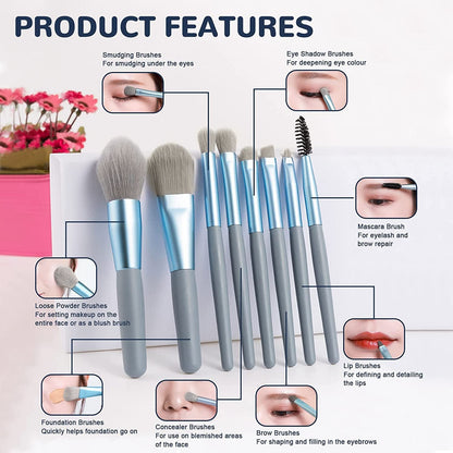 8-Piece Mini Makeup Brush Kit ��� Portable Premium Synthetic Set with Case (Mix C