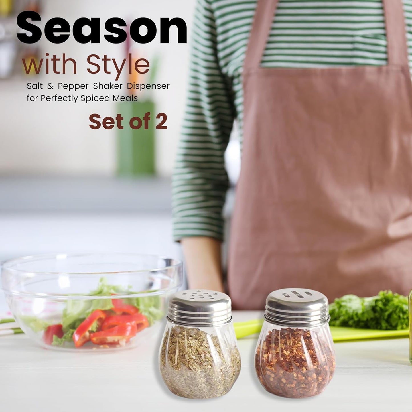Apex Oregano & Chilli Flakes Dispenser Set ��� 2 Pcs Plastic Spice Shaker with Stainless Ste