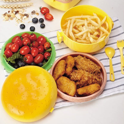 Burger Shape Lunch Box ��� Double Layer 1000ml Food Container with 2 Spoons fo