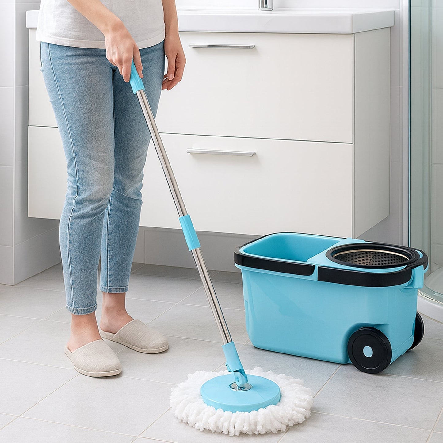 360�� Spin Mop with Super Absorbent Microfiber Heads (1