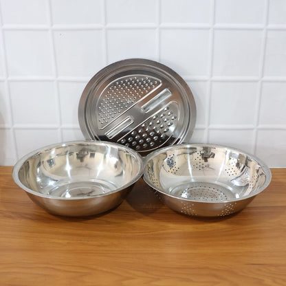 3-in-1 Stainless Steel Mixing, Straining & Grater Bowl Set