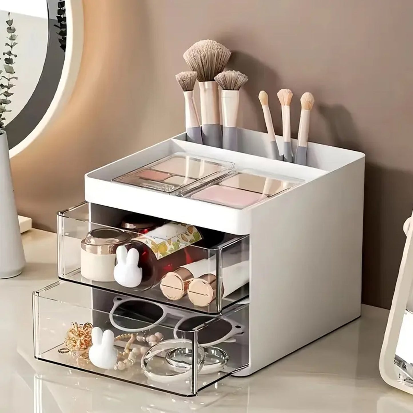2 Layer 5 Compartment Desk Organizer with Transparent Drawer (1 Pc / 15��13�ï
