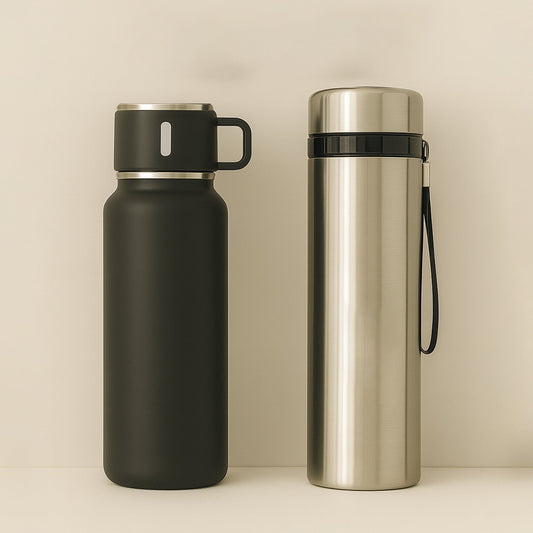 Stainless Steel Vacuum Insulated Water Bottle ��� 900ML Approx, Leak-Proof, Wide Mouth with Hanging Strap (Mix