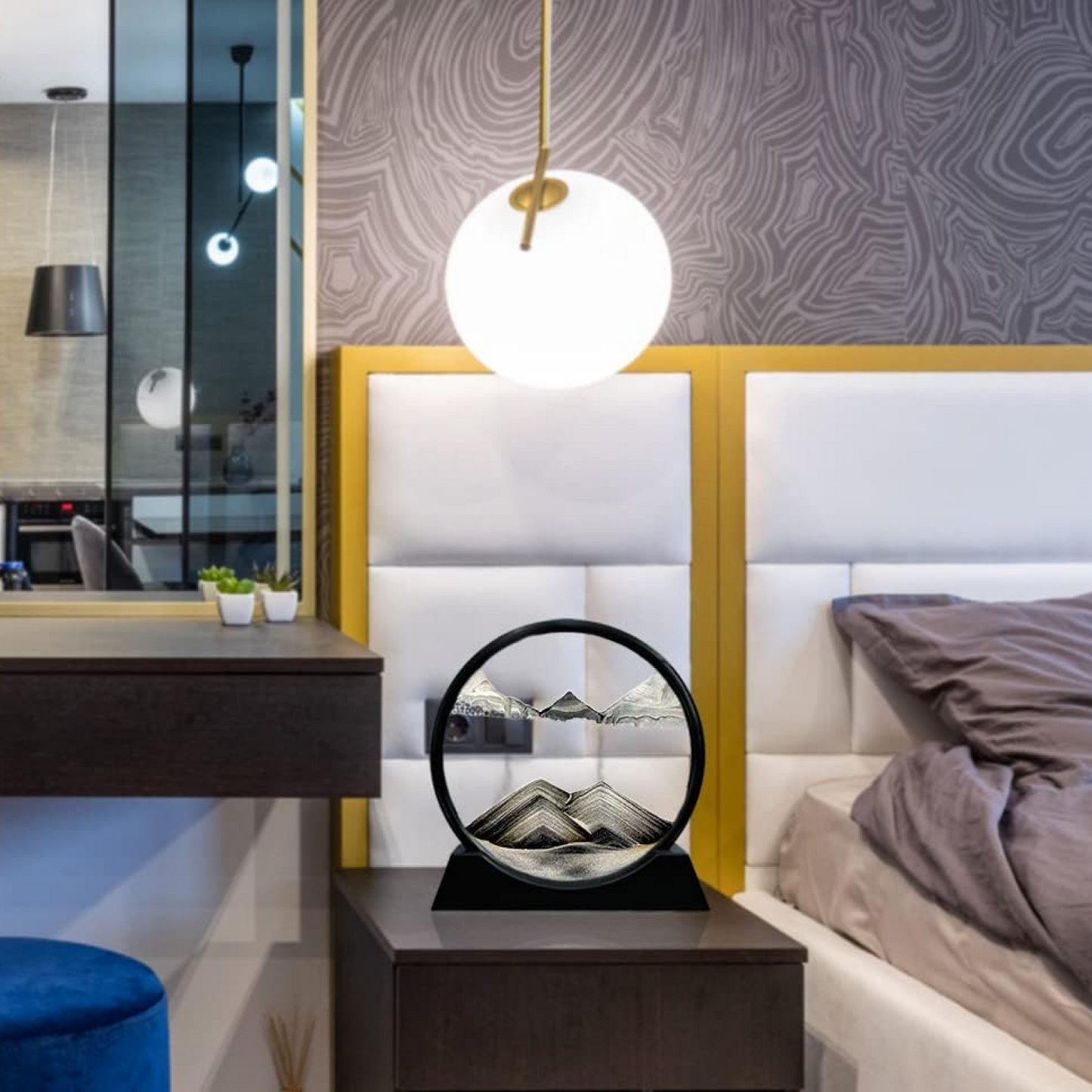 3D Moving Sand Art ��� Liquid Motion Deep Sea Sandscape with Round Glass Frame & ejection