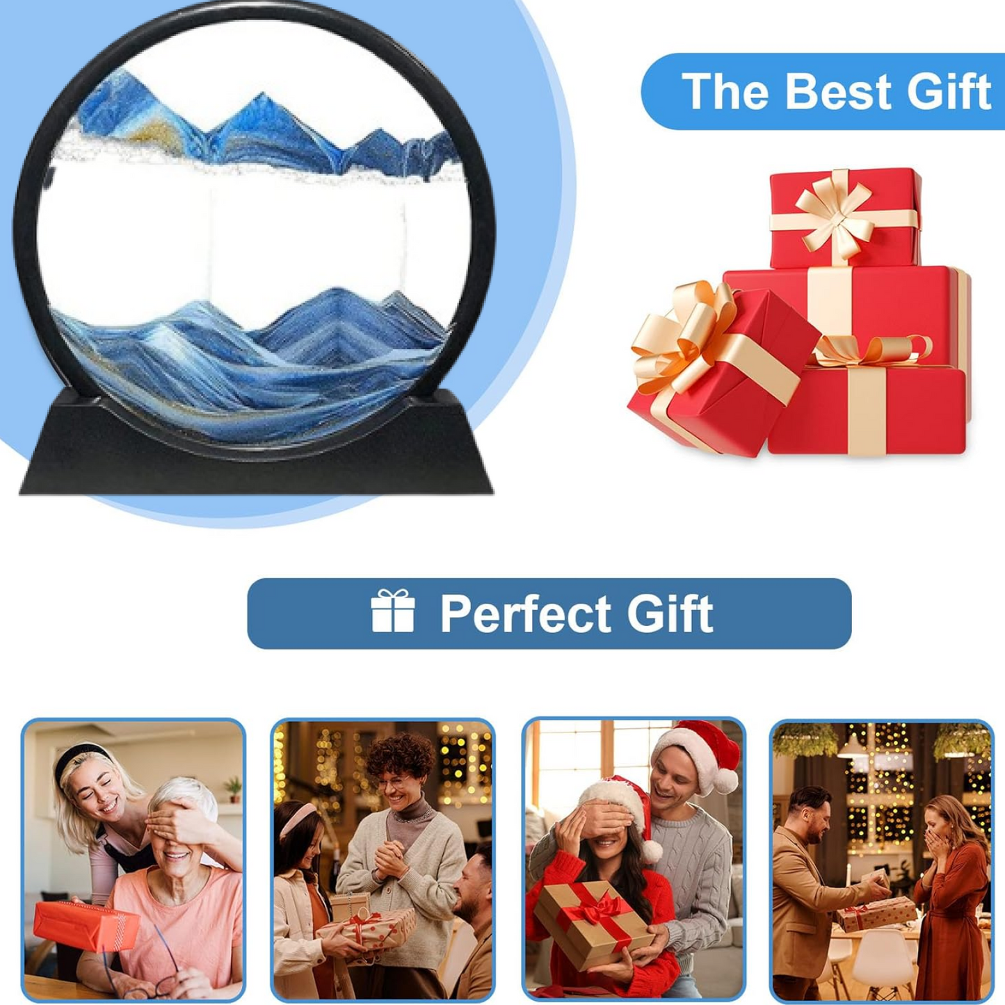 3D Moving Sand Art ��� Liquid Motion Deep Sea Sandscape with Round Glass Frame & ejection