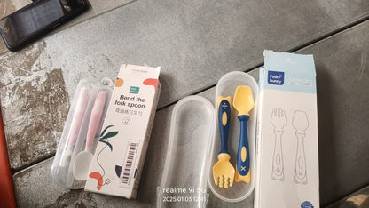 Silicone Bendable Kids Spoon & Fork Set ��� Toddler Self-Feeding Utensils (2 P