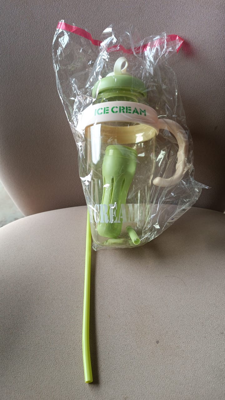 Approx 1300ML Large Capacity Cute Ice Cream Themed Water Bottle with Handle, Straw & Fruit Infuser ��� Leakproof Sipper for Kids &