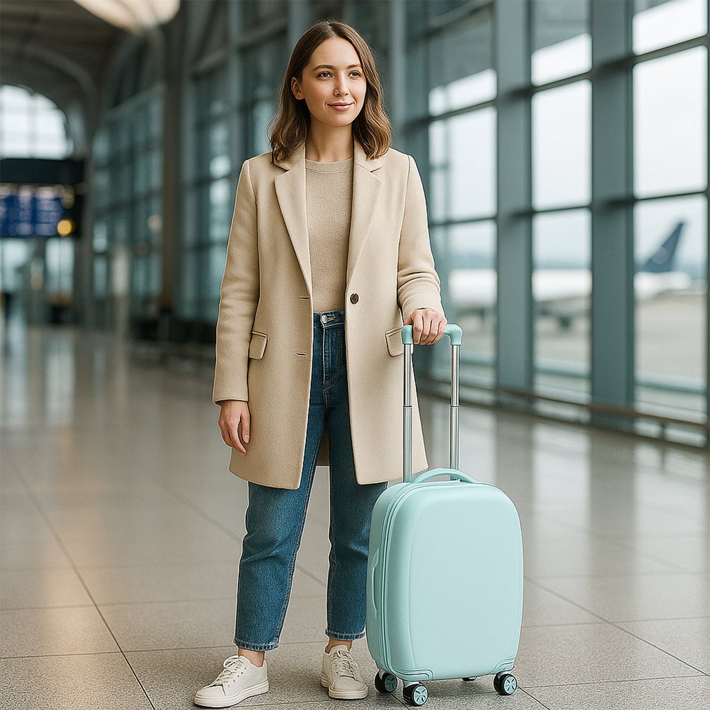 17849��Suitcase For Kids, Girls Green Small Cabin Hard Cover Holiday Carry On Trolley with Extendable Handle, Children's Luggage, Trolley Rolling Luggage for Toddlers Men Woman (Mix Co