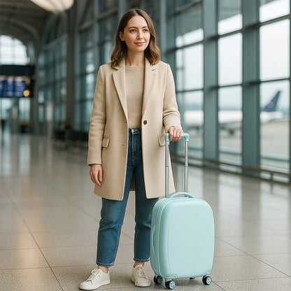 17849��Suitcase For Kids, Girls Green Small Cabin Hard Cover Holiday Carry On Trolley with Extendable Handle, Children's Luggage, Trolley Rolling Luggage for Toddlers Men Woman (Mix Co