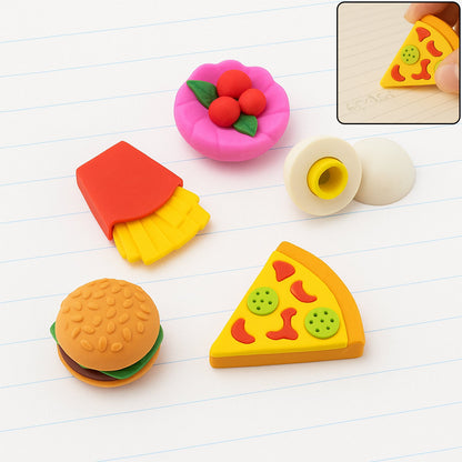3D Food-Shaped Colorful Eraser Set ��� Cute Novelty Mini Erasers for Kids (5 P
