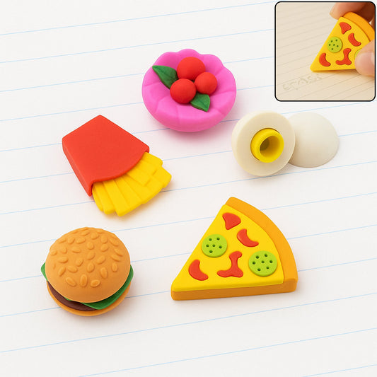 3D Food-Shaped Colorful Eraser Set ��� Cute Novelty Mini Erasers for Kids (5 P