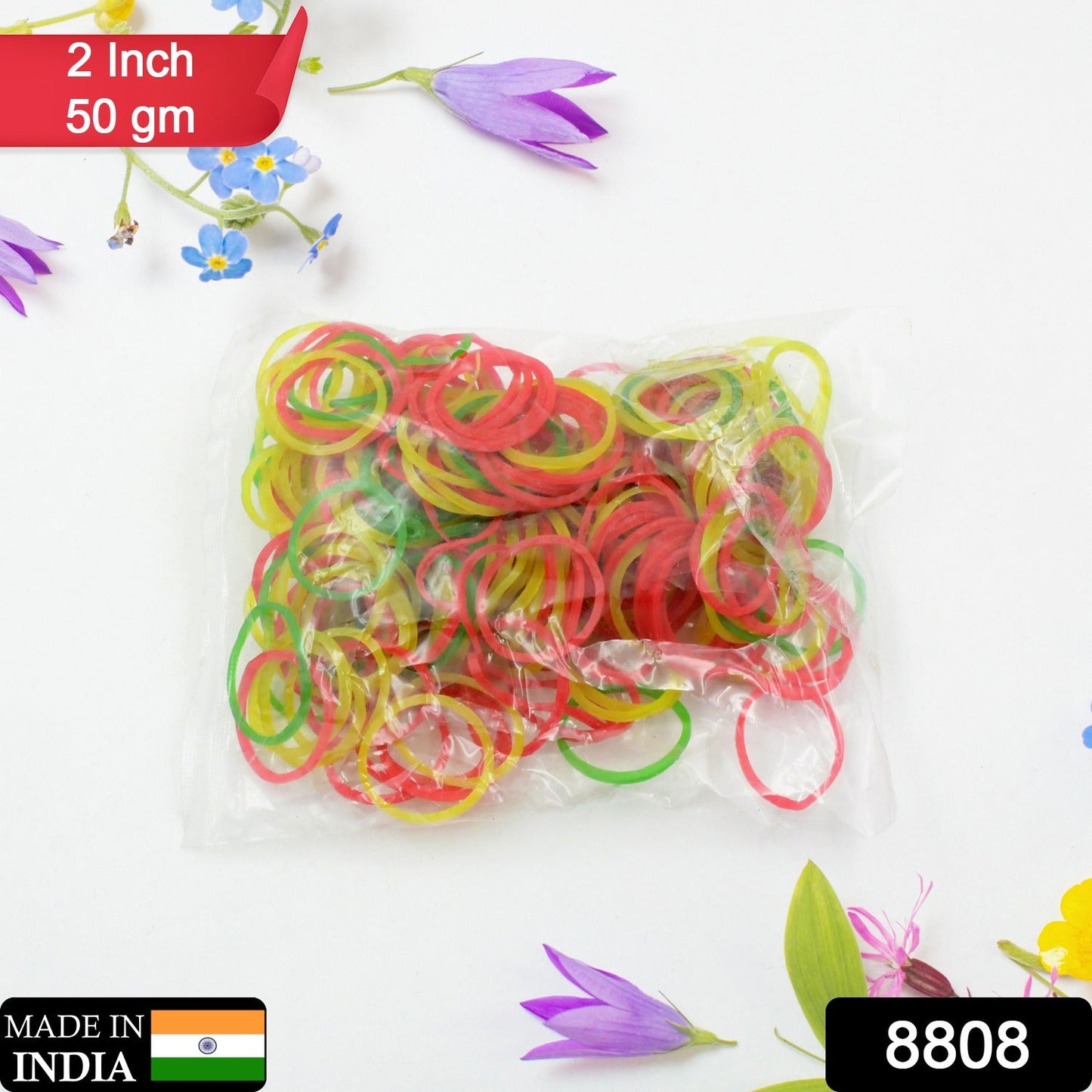 2-Inch Unbreakable Nylon Rubber Bands ��� Reusable Multicolor for Office, Home & School (50GM), Hair acces