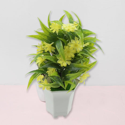 Artificial Flower Plant with Cute Pot ��� Home & Office Tabletop Decor, Indoor Balcony Plant