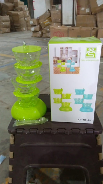 4 Section 360�� Rotating Vertical Seasoning Box Plastic Pickle Tower | Spice Rack (4 Layer with 4 Plastic Spoon / 1