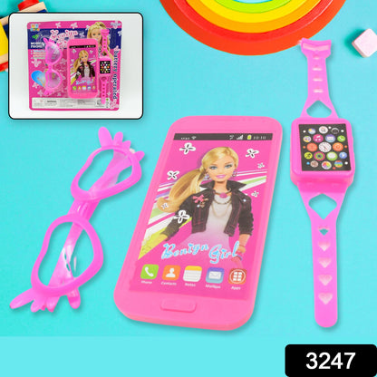 Barbiee Musical Phone, Watch & Glasses Set for Girls ��� ABS Calling Toy (3-Piece, Battery Not Inc