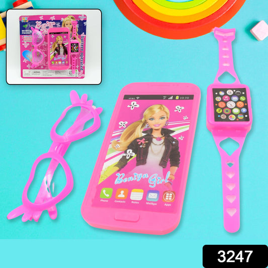 Barbiee Musical Phone, Watch & Glasses Set for Girls ��� ABS Calling Toy (3-Piece, Battery Not Inc