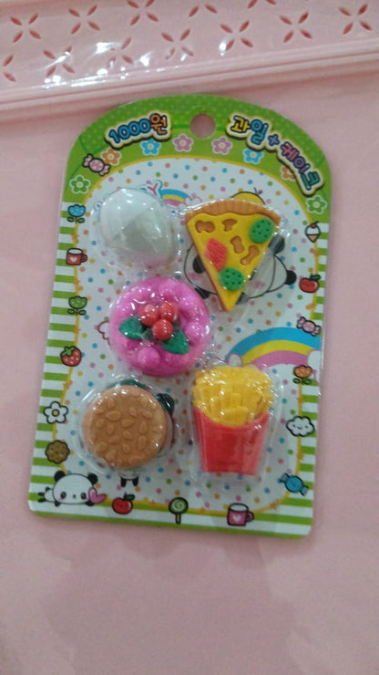 3D Food-Shaped Colorful Eraser Set ��� Cute Novelty Mini Erasers for Kids (5 P
