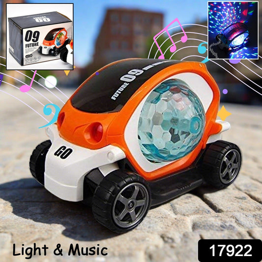 360�� Rotating Stunt Car Toy ��� Bump & Go with 4D Lights, Music & Disco Ball (1 Pc, Battery Not