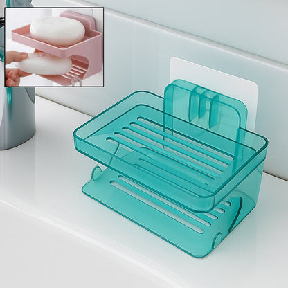Wall Mounted 2 Layer Soap Holder with Hook Self Adhesive Double Layer Plastic Soap Dish with Hook for Bathroom Kitchen Sink and Wash Basin (2 Layer 1 Pc)