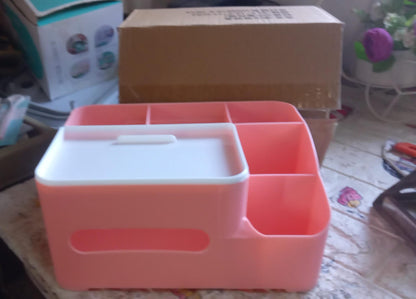 6-Compartment Desk Organizer ��� Multi-Function Storage for Tissue, Stationery, Remote & Mobile (Home/O