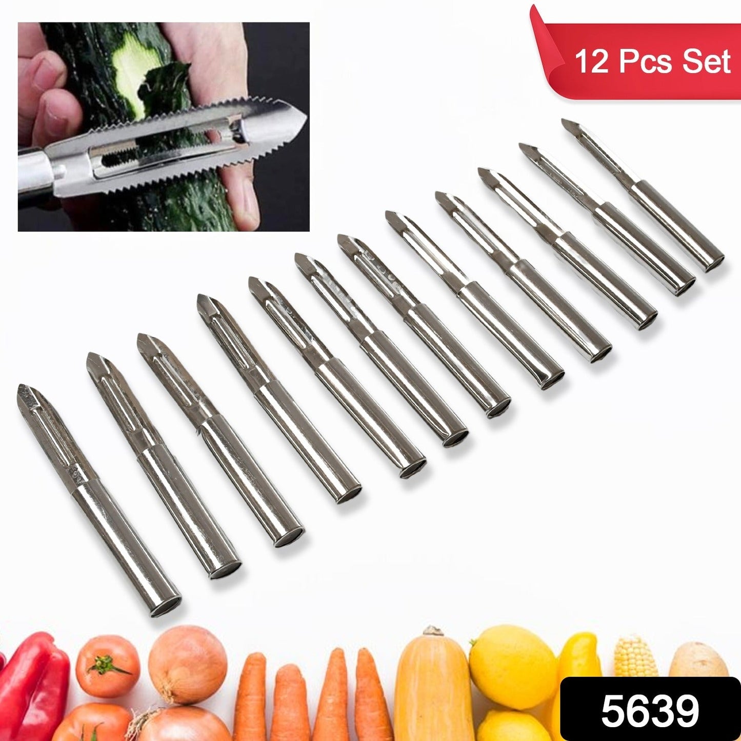 Stainless Steel Peeler Set ��� Multi-Purpose Handle for Peeling & Shredding (12 Pc