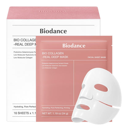 BIODANCE Bio-Collagen Real Deep Mask, Hydrating Overnight Hydrogel Mask, Pore Minimizing, Plumping, Elasticity Improvement, Korean Skin Care, Gifts for Women | 1.19oz(34g) x 16ea