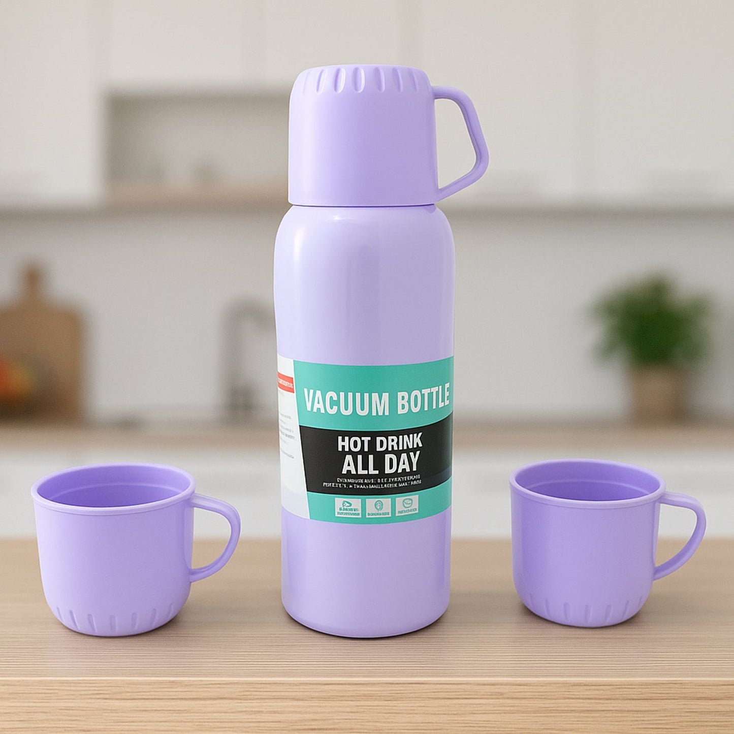 Vacuum Flask Set ��� Stainless Steel Thermos with 3 Cups, Approx