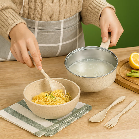 Rice Bowl Noodle Set ��� 6 Pcs with Lid, Handle & C