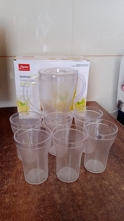 Apex Unbreakable Lemon Jug Set with 6 Glasses ��� 1200ML Jug + 300ML Glasses