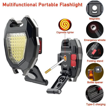 Triangular Camping Flashlight with Lighter ��� 6 Modes, 3 Colors, Waterproof, Magnetic Ke