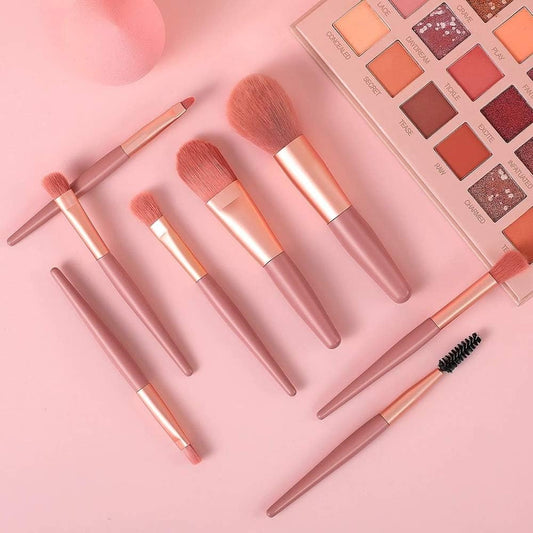 8-Piece Mini Makeup Brush Kit ��� Portable Premium Synthetic Set with Case (Mix C