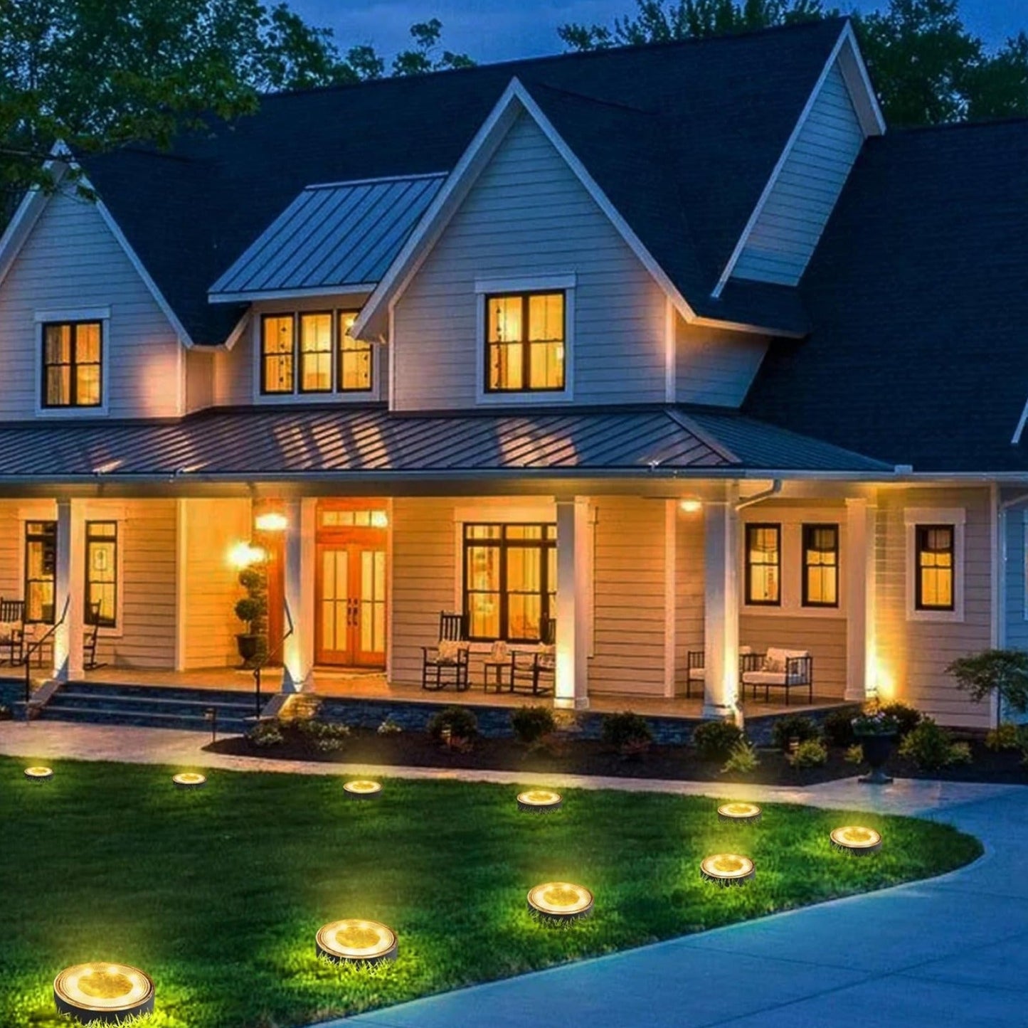 4 Pack Solar Ground Lights, LED Solar Powered Disk Lights Outdoor Waterproof Garden Landscape Lighting for Yard Deck Lawn Pathway Walkway Balcony Decoration