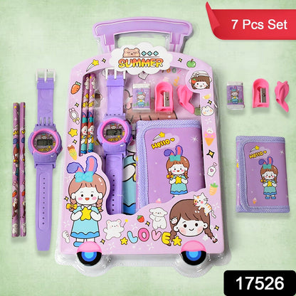 Stationery Set for Kids ��� 7-in-1 School Kit with Pencils, Eraser, Sharpener, Pouch & More (Pack of