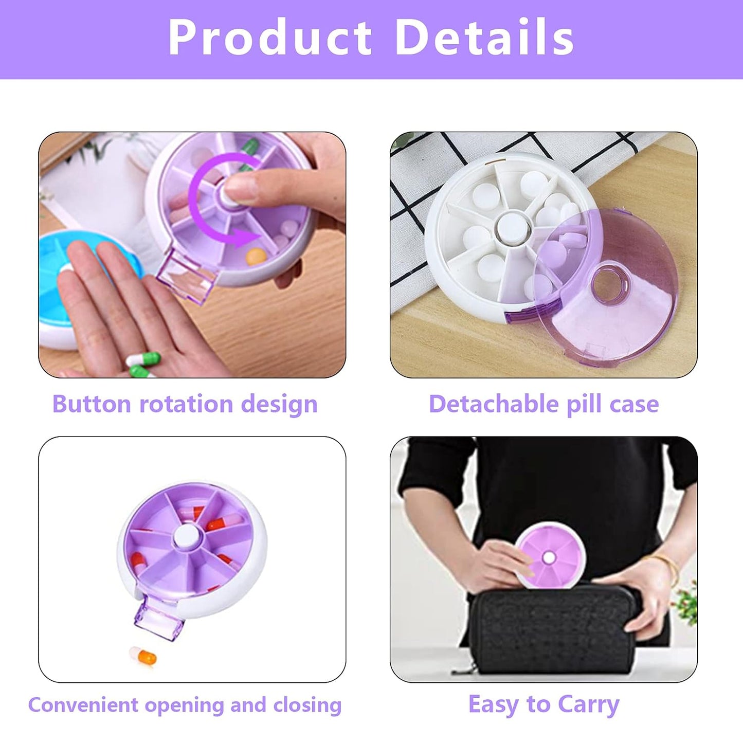 Cute 7-Day Pill Box Dispenser ��� Portable 7-Grid Medicine Organizer