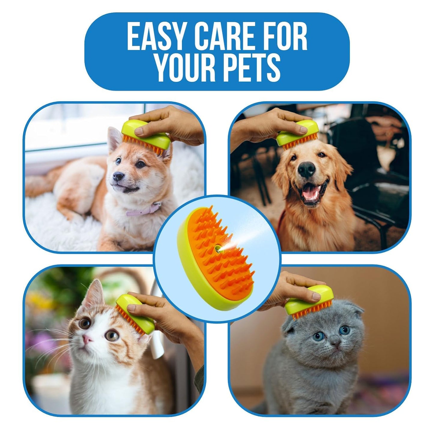 3-in-1 Cat Steamy Brush ��� Self-Cleaning Pet Grooming & Hair Remova