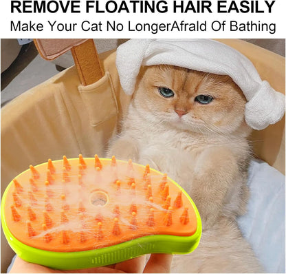 3-in-1 Cat Steamy Brush ��� Self-Cleaning Pet Grooming & Hair Remova