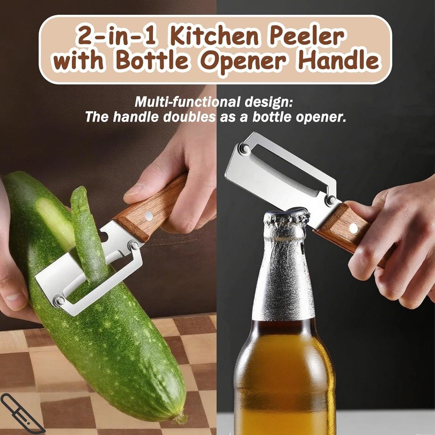 Peeler with Wooden Handle & Bottle Opener