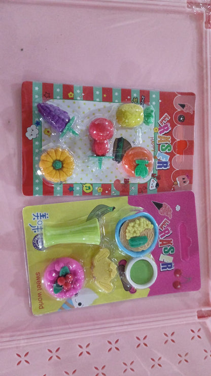 3D Mix Design Fancy & Stylish Colorful Erasers ��� Cute Novelty Eraser Set for Kids & School Prize (