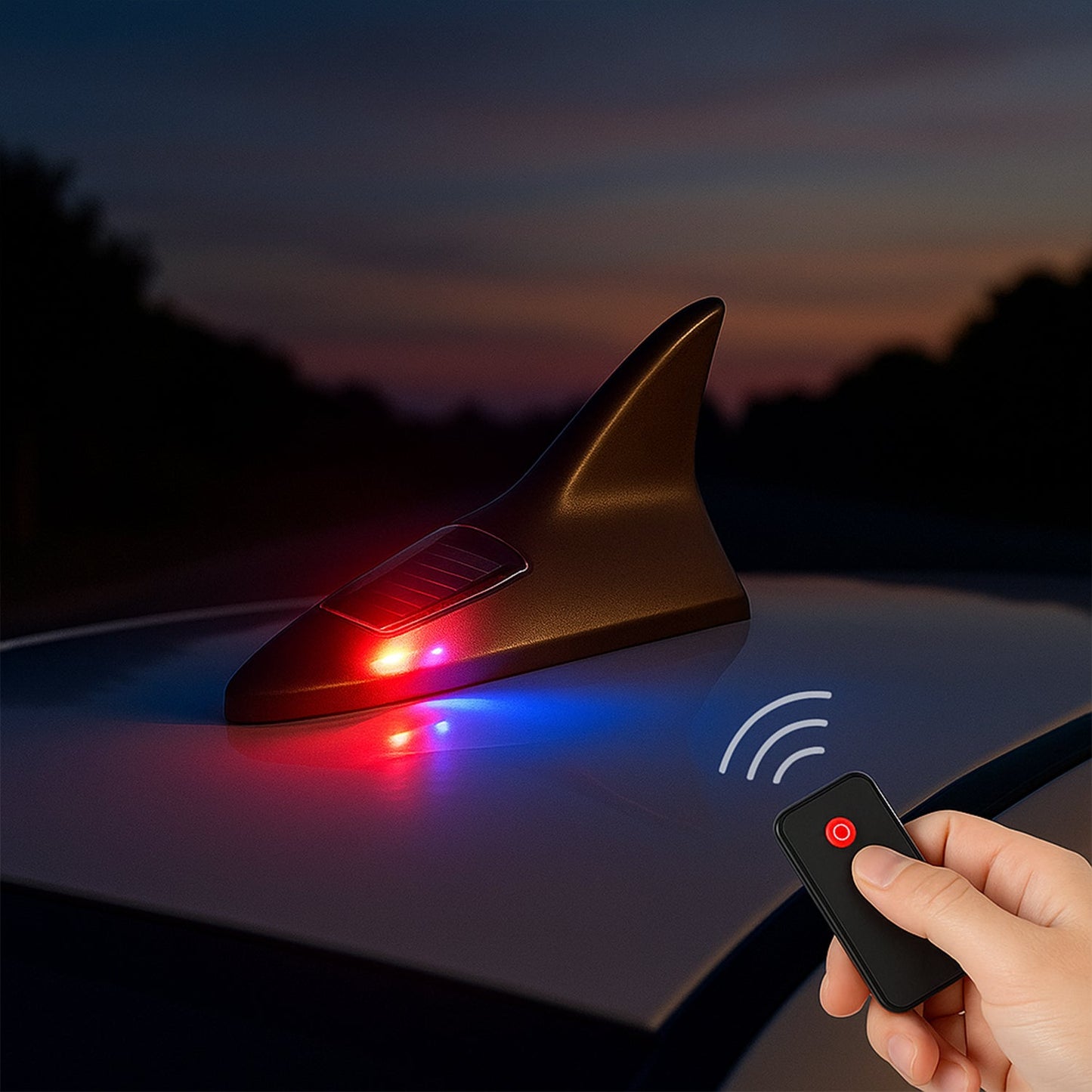 Shark Fin Light With Remote, LED Signal Antenna Solar Shark Fin Car Roof Light Sensor Decoration Flashing Lamps,��Solar Powered Radio Signal for Car Lamp Accessories (1 P