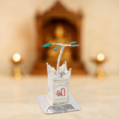 Silver-Plated Kamdhenu Cow & Tulsi Plant Pair ��� Pooja & Home