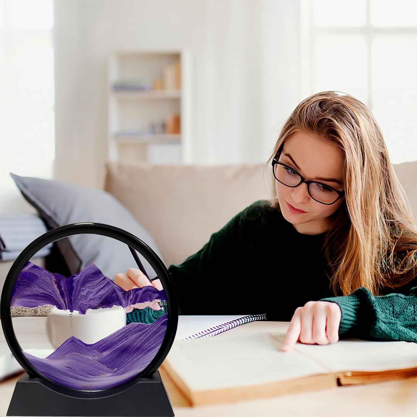 3D Moving Sand Art ��� Liquid Motion Deep Sea Sandscape with Round Glass Frame & ejection